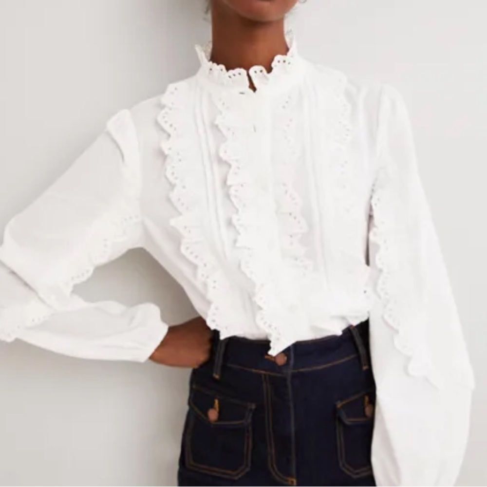 🇬🇧 Boden NWT White Ruffle Sleeve Broderie Blouse 4